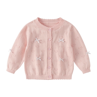 女童毛衣小童春装法式开衫洋气女宝宝春夏穿搭纯棉上衣儿童针织衫