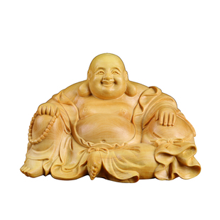小叶黄杨木雕汽车摆件佛像把件实木家居饰品招财文玩礼品靠袋弥勒
