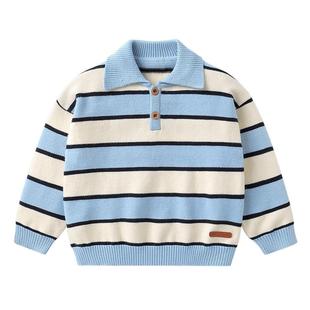 右欧男童女童条纹毛衣可爱儿童针织POLO衫时髦学院秋冬季新款童装