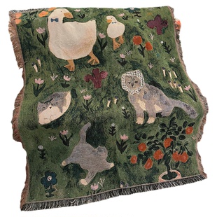 【治愈小喵】韩系ins风 中古风艺术挂毯沙发毯针织盖毯 墙面挂布