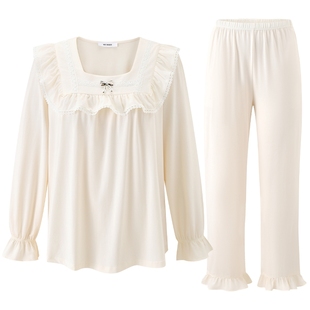 商场同款MYBODY睡衣套装女莫代尔棉舒适宽松长袖方领可外穿家居服