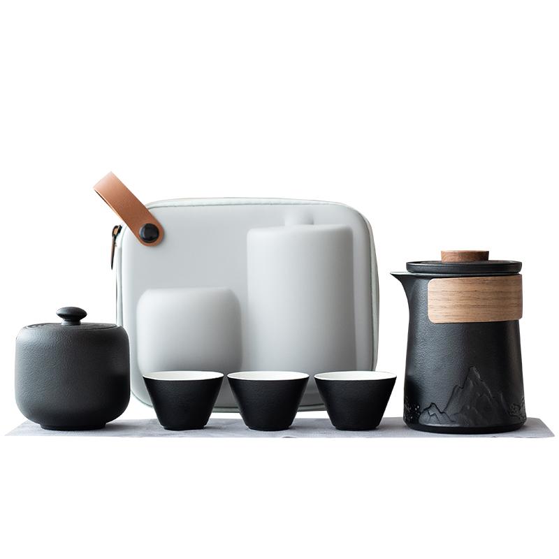 峻山陶瓷旅行茶具带茶叶罐快客杯