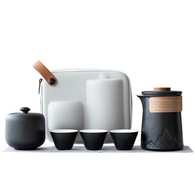峻山陶瓷旅行茶具带茶叶罐快客杯