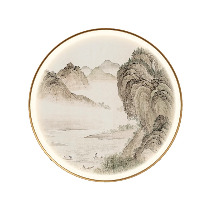 新中式山水圆形装饰画餐厅挂画