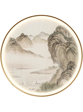 新中式山水圆形装饰画餐厅挂画