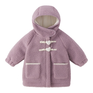 红色女童外套秋冬新款女宝宝加绒加厚中长款大衣儿童冬装过年衣服