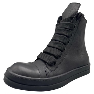 Rick RO全黑高帮鞋宽鞋带皮面主线新款暗黑先锋设计摇滚男女潮鞋