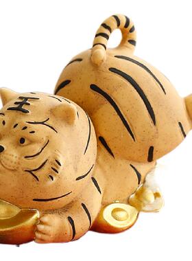 福虎招财小摆件陶瓷中式客厅桌面