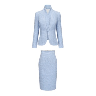 le palais vintage原创 复古50年代画报风奶蓝修身外套半身裙套装