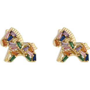 彩色锆石小马耳钉女2025年新款爆款高级感耳饰秋冬本命年耳环气质