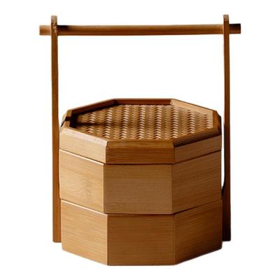 梵汝创意竹制双层八角收纳盒食盒