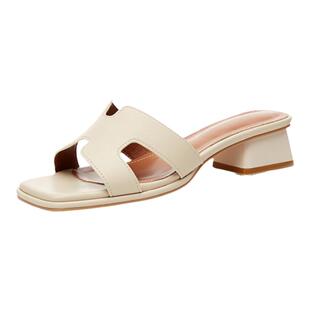 达芙妮H拖鞋女夏季2026年新款凉拖鞋一字拖网红粗跟外穿中跟凉鞋