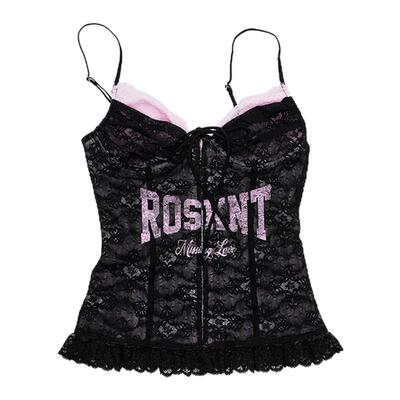 【Narin同款】1JINN STUDIO系带蕾丝字母印花鱼骨胸衣女显瘦吊带