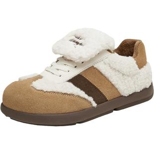 天美意小奶盖复古厚底加绒阿甘德训鞋毛毛鞋女鞋子运动鞋冬季新款