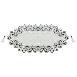 唯米5152法式蕾丝桌旗复古白色花边流苏茶几垫电视柜桌布长条形