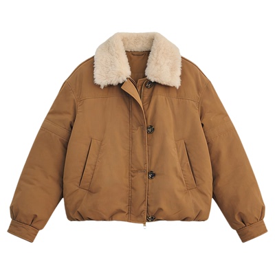 百家好卡其色90鸭绒毛领羽绒服女