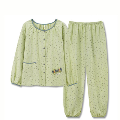 浪莎纯棉带胸垫睡衣女春秋季长袖