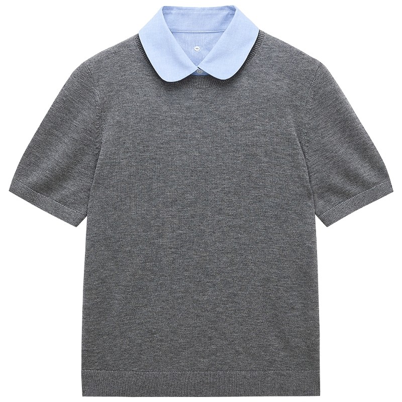 【新品】OCHIRLY欧时力 短袖针织女2026春清爽羊毛假两件可拆卸领