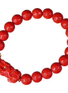 朱砂百珠貔貅手链单圈手串朱砂真