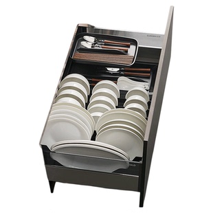 悍高厨房橱柜拉篮抽屉式不锈钢碗碟拉篮内置碗架铝合金双层碗篮