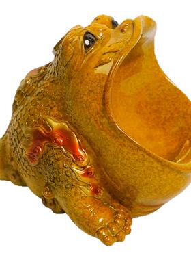 黄铜工艺品新中式办公桌摆件蟾蜍家居样板间办公室烟灰缸大嘴金蟾