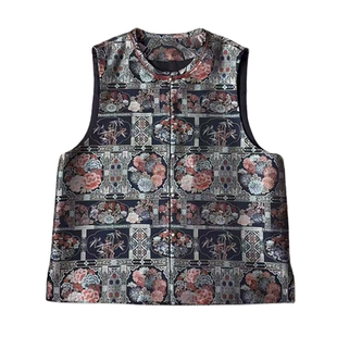 【三马】女款新中式100%桑蚕丝宋锦带钢印复古气质高端轻奢马甲