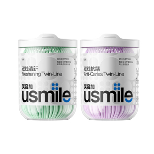 usmile笑容加双线防蛀清新双线牙线棒400支薄荷味剔牙签家庭装
