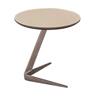 意式客厅沙发边几高级感不锈钢小圆桌可移动马鞍皮设计师网红角几