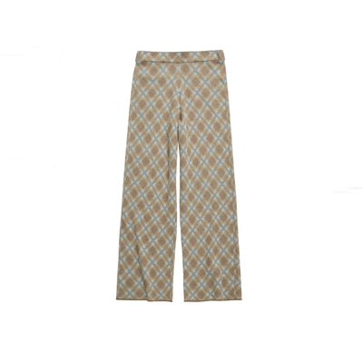 IIIVIVINIKO2025冬新款复古时髦格纹针织阔腿裤子女M548029644C