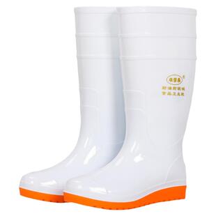 加厚平底白色雨鞋男高筒防滑耐磨牛筋底水鞋女中筒食品雨鞋水胶鞋
