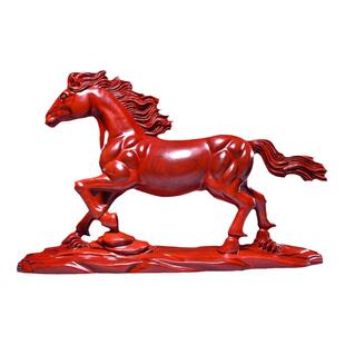 枣红色木马摆件实木质雕刻十二生肖木制立马吉祥物木头装饰工艺品
