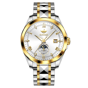 瑞士欧品客品牌正品名表月相款商务防水手表男士机械表全自动男款