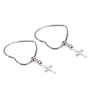 925银爱心十字架耳环女气质简约耳钉个性时尚耳坠长款ins潮小众