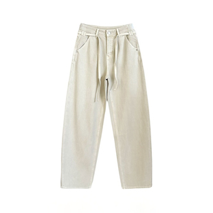 12平方88080米杏高腰抽绳设计弯刀牛仔裤女2026新松弛显瘦镰刀裤