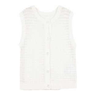 Yifini/易菲法式镂空钩花毛织马甲女春秋新款针织开衫无袖