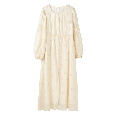 重工绣花高腰气质天丝连衣裙