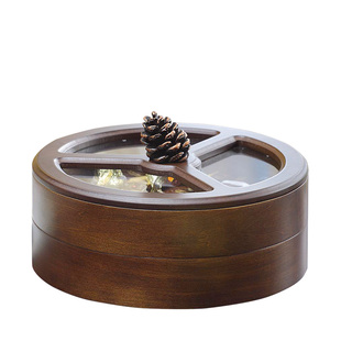 中式干果盒家用客厅分格四宫格木质坚果盘瓜子零食盘现代新年果盘