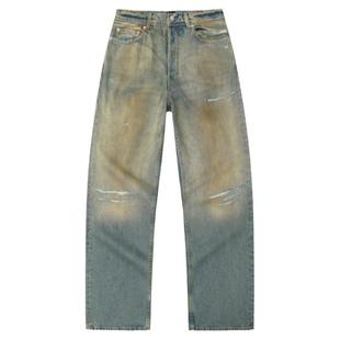 黑色圣诞树24FW ERD忧郁的富二代破坏刀割黄泥水洗复古直筒牛仔裤