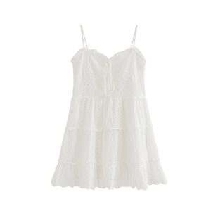 Adan“叠穿神器”花边吊带裙韩版显瘦百搭白色蕾丝提花A字连衣裙