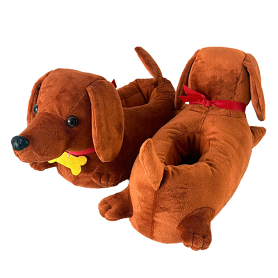 爆款圣诞Dachshund 仿真腊肠狗拖鞋情侣款宿舍毛绒家居鞋月子鞋