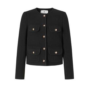 商场同款 摩萨克冬双面颗粒毛呢圆领口袋香风短外套女