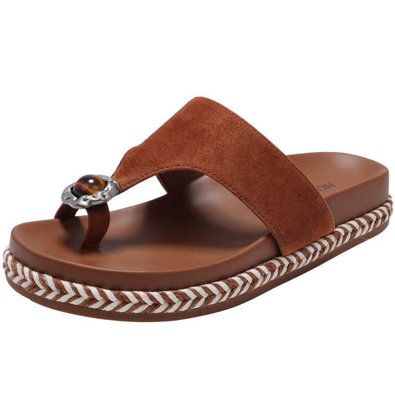 红粉知己复古串珠厚底防滑人字拖