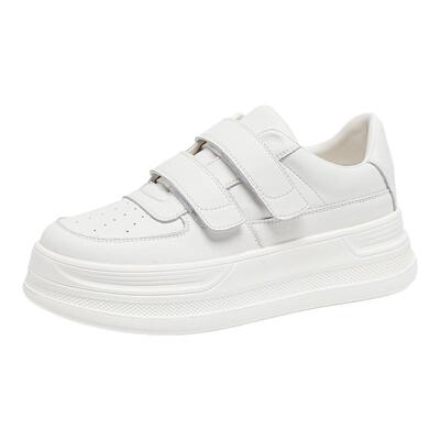 真皮魔术贴小白鞋女内增高厚底33