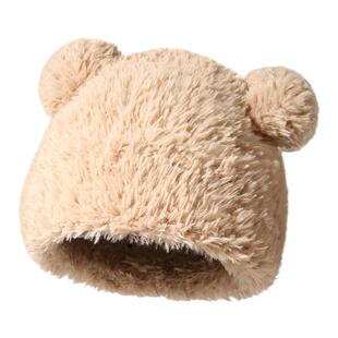 CACUSS小熊帽子女冬天可爱毛绒毛线帽大头保暖显脸小护耳针织冷帽