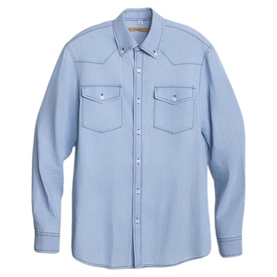 平圆方中丹宁水洗牛仔衬衫男衬衣