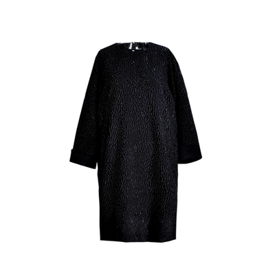 新古典后构想黑色仿生皮草连衣裙