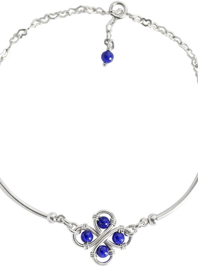 四合丨天然青金石纯银手链可调节