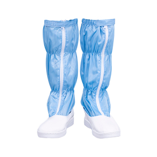 防静电无尘长筒靴高筒鞋皮革面实验洁净室工作鞋塑料拉链头无尘鞋