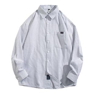 BOYUE帛跃条纹长袖衬衫日系复古休闲学院风外穿工装衬衣男女潮流