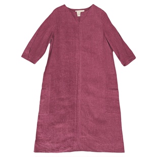 无色无味【霓虹游牧】连衣裙女2026新款夏纯亚麻宽松长裙红色裙子